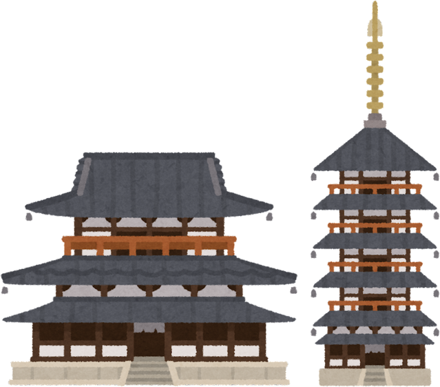 Illustration of Horyu-ji Temple's Kondo and Five-Story Pagoda